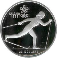 Canada coin 20 Dollars - Elizabeth II - 1988 Calgary Olympics: Cross Country Skier (1986) reverse reverse of 20 Dollars - Elizabeth II - 1988 Calgary Olympics: Cross Country Skier (1986) coin with KM# 150 from Canada. Inscription: CALGARY<br/>1988<br/>20 DOLLARS