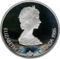 Canada coin 20 Dollars - Elizabeth II - 1988 Calgary Olympics: Free Style Skier (1986) obverse obverse of 20 Dollars - Elizabeth II - 1988 Calgary Olympics: Free Style Skier (1986) coin with KM# 151 from Canada. Inscription: ELIZABETH II CANADA 1986