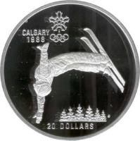 Canada coin 20 Dollars - Elizabeth II - 1988 Calgary Olympics: Free Style Skier (1986) reverse reverse of 20 Dollars - Elizabeth II - 1988 Calgary Olympics: Free Style Skier (1986) coin with KM# 151 from Canada. Inscription: CALGARY<br/>1988<br/>20 DOLLARS