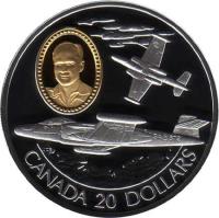 Canada coin 20 Dollars - Elizabeth II - Aviation: Avro Canada CF-100 Canuck, Janus Zurakowsk (1996) reverse reverse of 20 Dollars - Elizabeth II - Aviation: Avro Canada CF-100 Canuck, Janus Zurakowsk (1996) coin with KM# 276 from Canada. Inscription: CANADA 20 DOLLARS