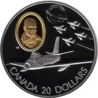 Canada coin 20 Dollars - Elizabeth II - Aviation: Canadair F-86 Sabre, Fern Villeneuve (1997) reverse reverse of 20 Dollars - Elizabeth II - Aviation: Canadair F-86 Sabre, Fern Villeneuve (1997) coin with KM# 297 from Canada. Inscription: CANADA 20 DOLLARS