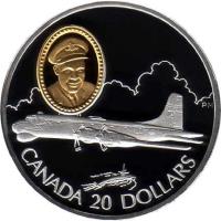 Canada coin 20 Dollars - Elizabeth II - Aviation: Canadair CP-107 Argus, William S. Longhurst (1998) reverse reverse of 20 Dollars - Elizabeth II - Aviation: Canadair CP-107 Argus, William S. Longhurst (1998) coin with KM# 329 from Canada. Inscription: CANADA 20 DOLLARS