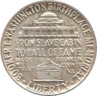 United States coin 1/2 Dollar - Booker T. Washington (1946 - 1951) reverse reverse of 1/2 Dollar - Booker T. Washington (1946 - 1951) coin with KM# 198 from United States. Inscription: BOOKER T. WASHINGTON BIRTHPLACE MEMORIAL<br/>FROM SLAVE CABIN<br/>TO HALL OF FAME<br/>IN GOD<br/>WE<br/>TRUST<br/>FRANKLIN<br/>COUNTY<br/>VA.<br/