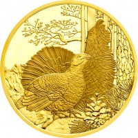 obverse of 100 Euro - The Capercaillie (2015) coin with KM# 3246 from Austria.