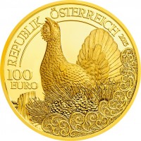 reverse of 100 Euro - The Capercaillie (2015) coin with KM# 3246 from Austria. Inscription: REPUBLIK ÖSTERREICH 2015 100 EURO