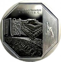 reverse of 1 Nuevo Sol - Wealth and Pride of Peru: Huarautambo (2015) coin with KM# 393 from Peru. Inscription: HUARAUTASMBO S. XII - XVI d. C. 1 NUEVO SOL