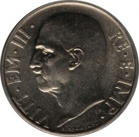 obverse of 20 Centesimi - Vittorio Emanuele III (1936 - 1938) coin with KM# 75 from Italy. Inscription: VITT · EM · III · RE · E · IMP · G.ROMAGNOLI