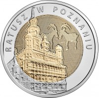 Poland coin 5 Złotych - Discover Poland: Poznań Town Hall (2015) reverse reverse of 5 Złotych - Discover Poland: Poznań Town Hall (2015) coin with Y# 927 from Poland. Inscription: RATUSZ W POZNANIU