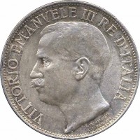 obverse of 2 Lire - Vittorio Emanuele III - 50th Anniversary of the Kingdom of Italy (1911) coin with KM# 52 from Italy. Inscription: VITTORIO EMANVELE III RE D'ITALIA D. TRENTACOSTE L. GIORGI INC.