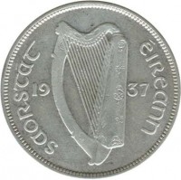 Ireland coin 1/2 Crown (1928 - 1937) obverse obverse of 1/2 Crown (1928 - 1937) coin with KM# 8 from Ireland. Inscription: SAORSTAT ÉIREANN 19 37