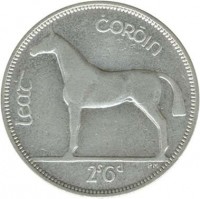 reverse of 1/2 Crown (1928 - 1937) coin with KM# 8 from Ireland. Inscription: LEAT COROIN 2S 6D PM