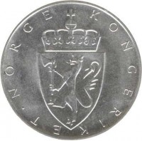 Norway coin 10 Kroner - Olav V - Constitution sesquicentennial (1964) obverse obverse of 10 Kroner - Olav V - Constitution sesquicentennial (1964) coin with KM# 413 from Norway. Inscription: NORGE KONGERIKET ·