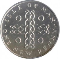 Isle of Man coin 1 New Penny - Elizabeth II - 2'nd Portrait (1975) reverse reverse of 1 New Penny - Elizabeth II - 2'nd Portrait (1975) coin with KM# 20a from Isle of Man. Inscription: ISLE OF MAN ONE NEW PENNY