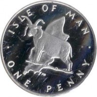 Isle of Man coin 1 Penny - Elizabeth II - 2'nd Portrait (1976 - 1979) reverse reverse of 1 Penny - Elizabeth II - 2'nd Portrait (1976 - 1979) coin with KM# 33a from Isle of Man. Inscription: ISLE OF MAN · ONE PENNY ·