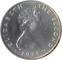 obverse of 2 New Pence - Elizabeth II - 2'nd Portrait (1975) coin with KM# 21a from Isle of Man. Inscription: ELIZABETH THE SECOND · 1975 ·