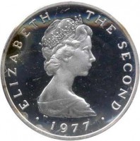 obverse of 2 Pence - Elizabeth II - 2'nd Portrait (1976 - 1979) coin with KM# 34a from Isle of Man. Inscription: ELIZABETH THE SECOND · 1977 ·