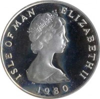 obverse of 2 Pence - Elizabeth II - 2'nd Portrait (1980) coin with KM# 60a from Isle of Man. Inscription: ISLE OF MAN ELIZABETH II · 1980 ·