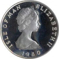 Isle of Man coin 2 Pence - Elizabeth II - 2'nd Portrait (1980) obverse obverse of 2 Pence - Elizabeth II - 2'nd Portrait (1980) coin with KM# 60a from Isle of Man. Inscription: ISLE OF MAN ELIZABETH II · 1980 ·