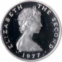 Isle of Man coin 5 Pence - Elizabeth II - 2'nd Portrait (1976 - 1979) obverse obverse of 5 Pence - Elizabeth II - 2'nd Portrait (1976 - 1979) coin with KM# 35.1a from Isle of Man. Inscription: ISLE OF MAN ELIZABETH II · 1977 ·