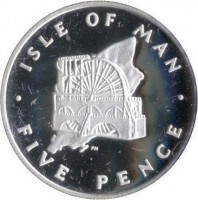 Isle of Man coin 5 Pence - Elizabeth II - 2'nd Portrait (1976 - 1979) reverse reverse of 5 Pence - Elizabeth II - 2'nd Portrait (1976 - 1979) coin with KM# 35.1a from Isle of Man. Inscription: ISLE OF MAN · FIVE PENCE ·