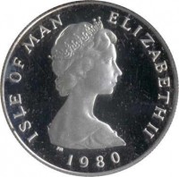 Isle of Man coin 5 Pence - Elizabeth II - 2'nd Portrait (1980) obverse obverse of 5 Pence - Elizabeth II - 2'nd Portrait (1980) coin with KM# 61a from Isle of Man. Inscription: ISLE OF MAN ELIZABETH II · 1980 ·