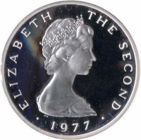 obverse of 10 Pence - Elizabeth II - 2'nd Portrait (1976 - 1979) coin with KM# 36.1a from Isle of Man. Inscription: ELIZABETH THE SECOND · 1977 ·