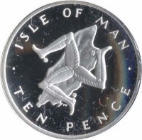 reverse of 10 Pence - Elizabeth II - 2'nd Portrait (1976 - 1979) coin with KM# 36.1a from Isle of Man. Inscription: ISLE OF MAN · TEN PENCE ·