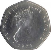 Isle of Man coin 50 New Pence - Elizabeth II - 2'nd Portrait (1975) obverse obverse of 50 New Pence - Elizabeth II - 2'nd Portrait (1975) coin with KM# 24a from Isle of Man. Inscription: ELIZABETH THE SECOND · 1975 ·