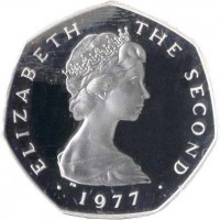 Isle of Man coin 50 Pence - Elizabeth II - 2'nd Portrait (1976 - 1979) obverse obverse of 50 Pence - Elizabeth II - 2'nd Portrait (1976 - 1979) coin with KM# 39a from Isle of Man. Inscription: ELIZABETH THE SECOND · 1977 ·