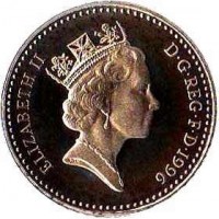 United Kingdom coin 5 Pence - Elizabeth II - 25th Anniversary of Decimal Currency - 3'rd Portrait (1990 - 1996) obverse obverse of 5 Pence - Elizabeth II - 25th Anniversary of Decimal Currency - 3'rd Portrait (1990 - 1996) coin with KM# 937c from United Kingdom. Inscription: ELIZABETH II D · G · REG · F · D · 1990 RDM