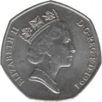 United Kingdom coin 50 Pence - Elizabeth II - 50th Anniversary of Normandy Invasion - 3'rd Portrait (1994) obverse obverse of 50 Pence - Elizabeth II - 50th Anniversary of Normandy Invasion - 3'rd Portrait (1994) coin with KM# 966 from United Kingdom. Inscription: ELIZABETH II D · G · REG · F · D · 1994 RDM