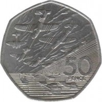 United Kingdom coin 50 Pence - Elizabeth II - 50th Anniversary of Normandy Invasion - 3'rd Portrait (1994) reverse reverse of 50 Pence - Elizabeth II - 50th Anniversary of Normandy Invasion - 3'rd Portrait (1994) coin with KM# 966 from United Kingdom. Inscription: 50 PENCE