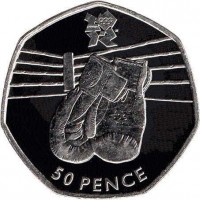 reverse of 50 Pence - Elizabeth II - 2012 Summer Olympics: Boxing - 4'th Portrait (2011) coin with KM# 1175 from United Kingdom. Inscription: 50 PENCE