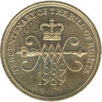 reverse of 2 Pounds - Elizabeth II - Tercentenary to Bill of Rights - 3'rd Portrait (1989) coin with KM# 960 from United Kingdom. Inscription: TERCENTENARY OF THE BILL OF RIGHTS WM 1689 1989