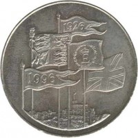 United Kingdom coin 5 Pounds - Elizabeth II - 70th Birthday of Queen Elizabeth II - 3'rd Portrait (1996) reverse reverse of 5 Pounds - Elizabeth II - 70th Birthday of Queen Elizabeth II - 3'rd Portrait (1996) coin with KM# 974 from United Kingdom.