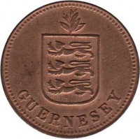 obverse of 2 Doubles - George V (1914 - 1929) coin with KM# 12 from Guernsey. Inscription: GUERNESEY