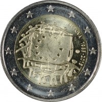 Lithuania coin 2 Euro - 30th Anniversary to European Union flag (2015) obverse obverse of 2 Euro - 30th Anniversary to European Union flag (2015) coin from Lithuania. Inscription: LIETUVA 1985-2015