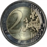Lithuania coin 2 Euro - 30th Anniversary to European Union flag (2015) reverse reverse of 2 Euro - 30th Anniversary to European Union flag (2015) coin from Lithuania. Inscription: 2 EURO LL