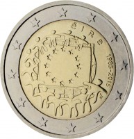 Ireland coin 2 Euro - 30th Anniversary to European Union flag (2015) obverse obverse of 2 Euro - 30th Anniversary to European Union flag (2015) coin with KM# 84 from Ireland. Inscription: éIRe 1985-2015