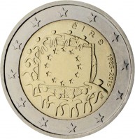 obverse of 2 Euro - 30th Anniversary to European Union flag (2015) coin with KM# 84 from Ireland. Inscription: éIRe 1985-2015