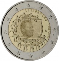 Luxembourg coin 2 Euro - Henri I - 30th Anniversary to European Union flag (2015) obverse obverse of 2 Euro - Henri I - 30th Anniversary to European Union flag (2015) coin from Luxembourg. Inscription: LËTZEBUERG 1985-2015