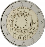 obverse of 2 Euro - Willem-Alexander - 30th Anniversary to European Union flag (2015) coin with KM# 357 from Netherlands. Inscription: NEDERLAND 1985-2015