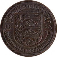 Jersey coin 1/12 Shilling - George V (1923 - 1926) reverse reverse of 1/12 Shilling - George V (1923 - 1926) coin with KM# 14 from Jersey. Inscription: STATES · OF · JERSEY 19 23 ONE · TWELFTH · OF · A · SHILLING
