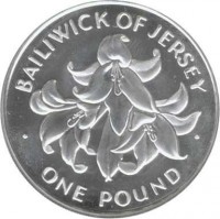 Jersey coin 1 Pound - Elizabeth II - 25th Anniversary of the Wedding of Queen Elizabeth II and Prince Philip (1972) reverse reverse of 1 Pound - Elizabeth II - 25th Anniversary of the Wedding of Queen Elizabeth II and Prince Philip (1972) coin with KM# 36 from Jersey. Inscription: BAILIWICK OF JERSEY · ONE POUND ·