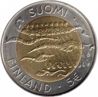 Finland coin 5 Euro - 90th Anniversary of Independence (2007) obverse obverse of 5 Euro - 90th Anniversary of Independence (2007) coin with KM# 135 from Finland. Inscription: SUOMI FINLAND 5 €