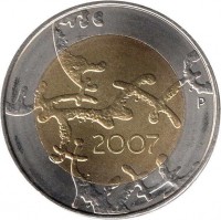 Finland coin 5 Euro - 90th Anniversary of Independence (2007) reverse reverse of 5 Euro - 90th Anniversary of Independence (2007) coin with KM# 135 from Finland. Inscription: 2007 P