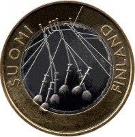 obverse of 5 Euro - Historical Provinces of Finland: Satakunta (2010) coin with KM# 156 from Finland. Inscription: SUOMI FINLAND