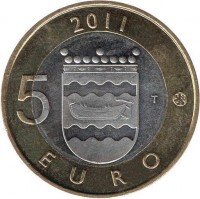 reverse of 5 Euro - Historical Provinces of Finland: Uusimaa (2011) coin with KM# 160 from Finland. Inscription: 2011 5 T EURO