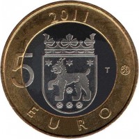 reverse of 5 Euro - Historical Provinces of Finland: Tavastia (2011) coin with KM# 161 from Finland. Inscription: 2011 5 T EURO