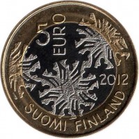 obverse of 5 Euro - The Nordic Nature: Winter (2012) coin with KM# 186 from Finland. Inscription: 5 EURO 2012 SUOMI FINLAND